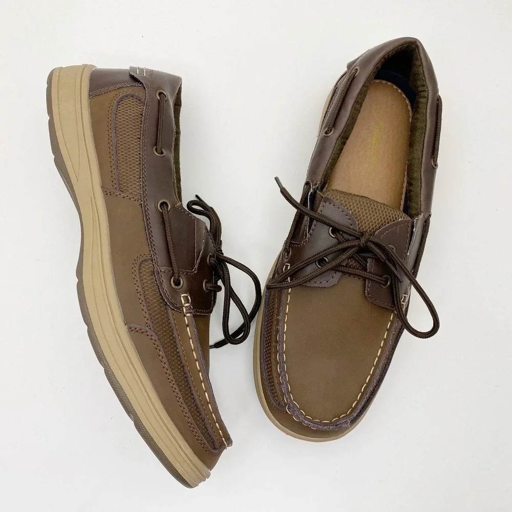 Magellan‎ Outdoors FWMFMC2056 Leather Mesh Boat Shoes Mens 12D Brown